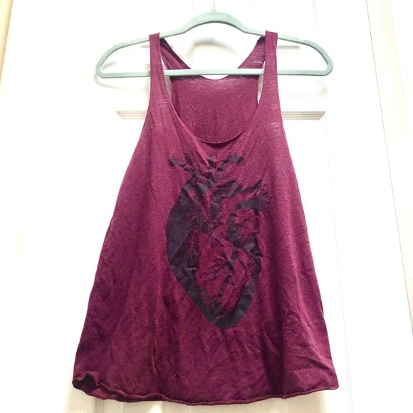 American Apparel L Women's Burgundy Tank Top with Anatomic Heart Design - Picture 2 of 6